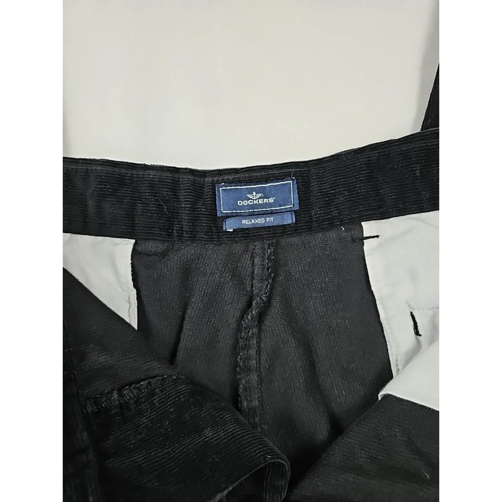 Vtg Dockers Relaxed Black‎ Flat Front Corduroy Pants 34x32 (Tag Size 36x34)